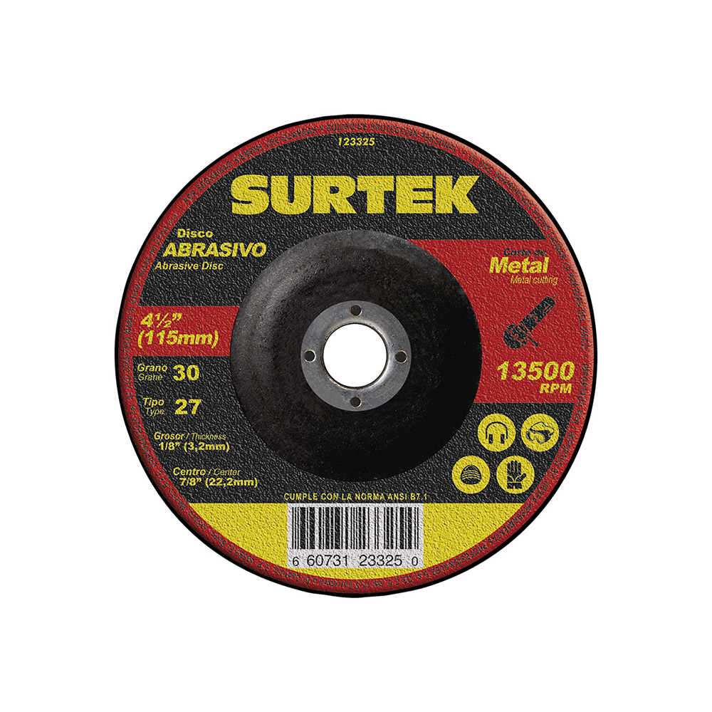 DISCO DE CORTE SURTEK 123325 TIPO 27 METAL 4-1/2” X 1/8” X 7/8” – Thoro  Enterprises de Mexico