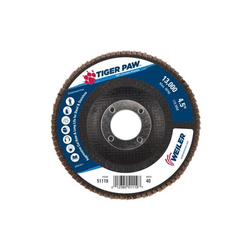 DISCO LAMINADO WEILER TIGER PAW 50603M GRANO 40 TIPO 29 ZIRCONIA 7/8'' X 4-1/2''
