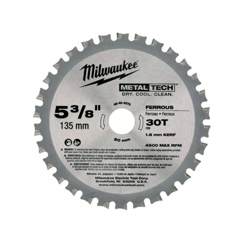 DISCO DE SIERRA CIRCULAR DE CORTE DE METAL E INOXIDABLE MILWAUKEE 48-40-4070 5-3/8 PULGADAS