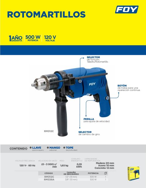 ROTOMARTILLO FOY RM312C 500 WATTS DE 1/2'' - Image 2