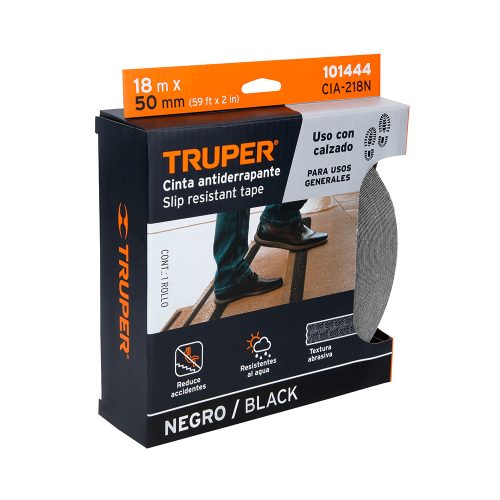 CINTA ANTIDERRAPANTE TRUPER CIA-218N COLOR NEGRO LARGO DE 18 M Y 50 MM DE ANCHO