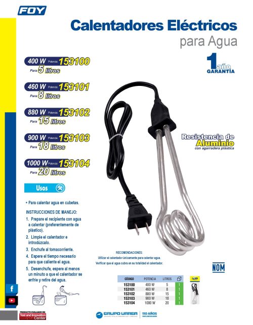 CALENTADOR DE AGUA FOY 153104 DE 1000 WATTS 20 LITROS - Image 2