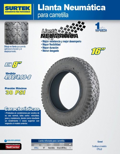 LLANTA NEUMATICA SURTEK CTLL SIN RIN PARA CARRETILLA 16'' - Image 2