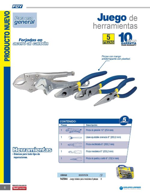 JUEGO DE HERRAMIENTAS PARA MECANICO FOY 142044 PAQUETE CON 5 PIEZAS - Image 2