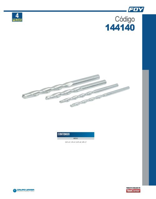 JUEGO DE BROCAS FOY 144140 CON 4 PIEZAS PARA CONCRETO - Image 2
