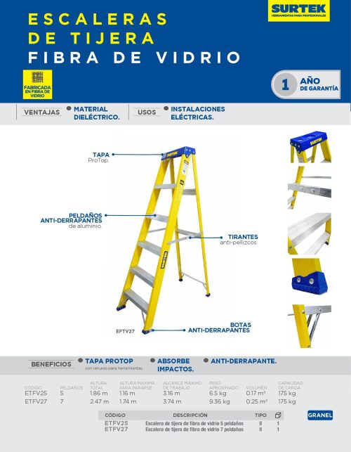 ESCALERA DE FIBRA DE VIDRIO SURTEK ETFV25 TIPO TIJERA 5 ESCALONES - Image 2