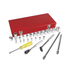 JUEGO DE  DADOS Y ACCESORIOS URREA 5200A CON 27 PIEZAS EN PULGADAS 1/4''-3/8''