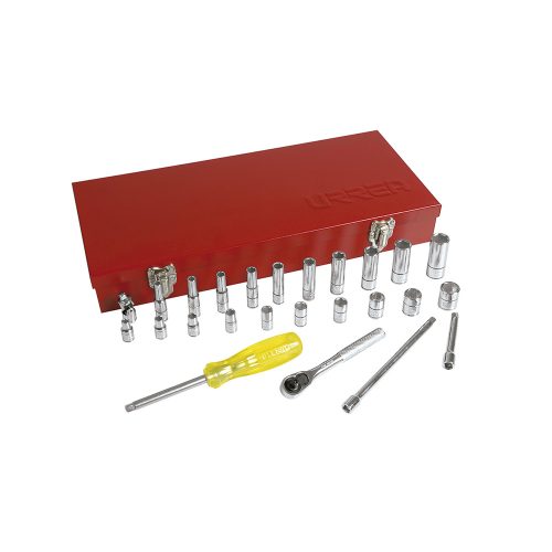 JUEGO DE DADOS Y ACCESORIOS URREA 47116 CON 26 PIEZAS EN PULGADAS DE 1/4''