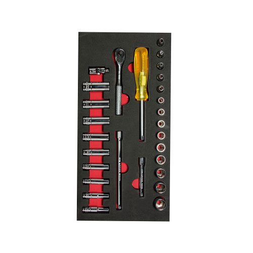 JUEGO DE DADOS CORTOS Y LARGOS URREA CH103 CON 28 PIEZAS CUADRO DE 1/4"