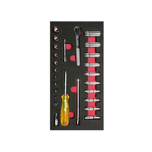 JUEGO DE DADOS CORTOS Y LARGOS URREA CH102 CON 26 PIEZAS CUADRO DE 1/4"