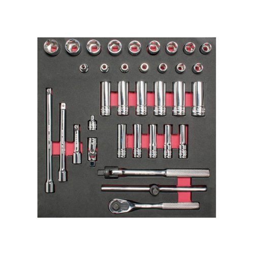 JUEGO DE DADOS CORTOS Y LARGOS URREA CH202L CON 35 PIEZAS CUADRO DE 3/8"