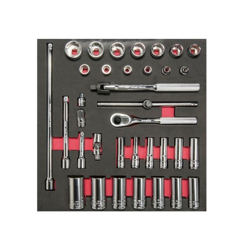 JUEGO DE DADOS CORTOS Y LARGOS URREA CH201 CON 35 PIEZAS CUADRO DE 3/8"