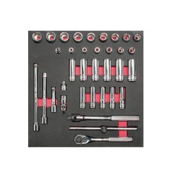 JUEGO DE DADOS CORTOS Y LARGOS URREA CH202 CON 35 PIEZAS CUADRO DE 3/8"