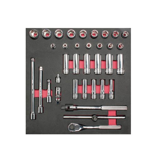 JUEGO DE DADOS CORTOS Y LARGOS URREA CH202 CON 35 PIEZAS CUADRO DE 3/8"