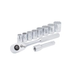 JUEGO DE DADOS Y ACCESORIOS URREA JBUA02M CON 10 PIEZAS METRICOS DE 3/8''