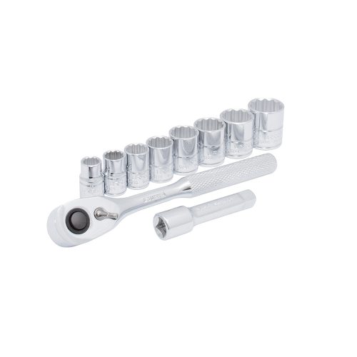 JUEGO DE DADOS Y ACCESORIOS URREA JBUA02M CON 10 PIEZAS METRICOS DE 3/8''