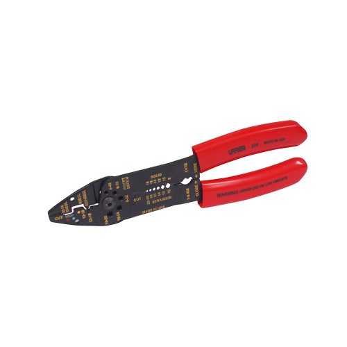 PINZA PELACABLE URREA 299 10-22 AWG 8-3/4'' CON PONCHA TERMINALES Y CORTA TORNILLOS