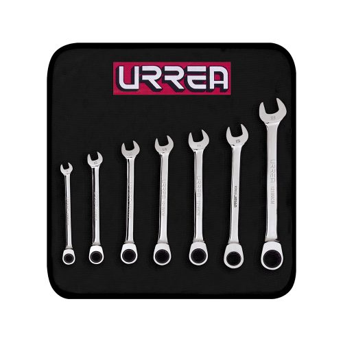 JUEGO DE LLAVES COMBINADAS DE MATRACA URREA 1200MCM CON 7 PIEZAS METRICAS