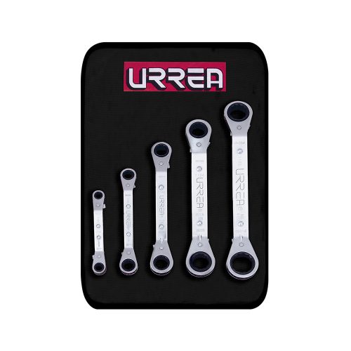 JUEGO DE LLAVES DE ESTRIAS DE MATRACA URREA 1190A CON 5 PIEZAS PLANAS EN PULGADAS