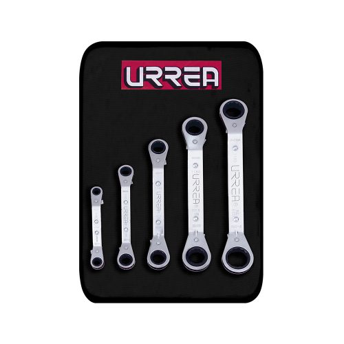 JUEGO DE LLAVES DE ESTRIAS DE MATRACA URREA 1180A CON 5 PIEZAS ACODADAS EN PULGADAS