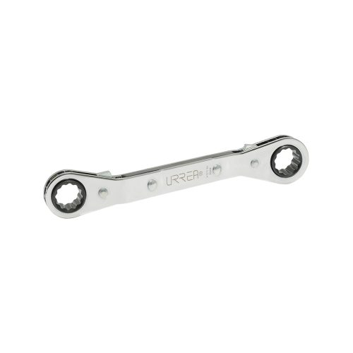 LLAVE DE ESTRÍAS ACODADA URREA 1186 PULIDO ESPEJO DE MATRACA EN PULGADAS, 12 PUNTAS, 5/8 X 3/4''