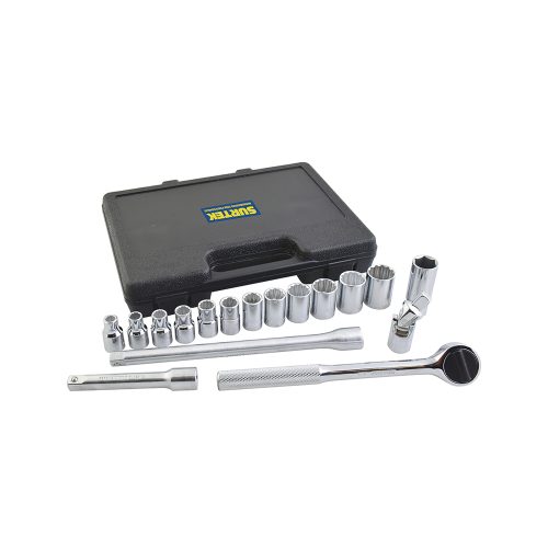 JUEGO DE DADOS Y ACCESORIOS SURTEK F5800M CON 17 PIEZAS METRICO CUADRO DE 1/2''