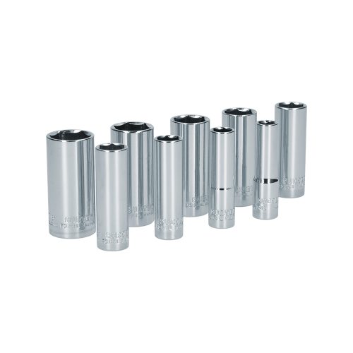 JUEGO DE DADOS LARGOS SURTEK S12S CON 9 PIEZAS EN PULGADAS 6 PUNTAS CUADRO DE 3/8''
