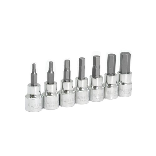 JUEGO DE DADOS SURTEK F51H00M CON 7 PIEZAS CON PUNTA HEXAGONAL METRICOS 6 PUNTAS CUADRO DE 3/8''