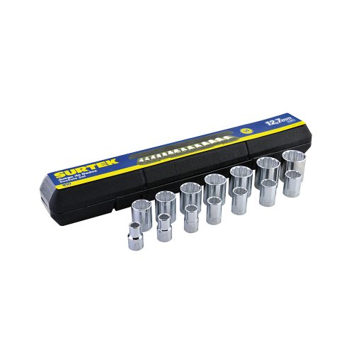 JUEGO DE DADOS SURTEK F5800A CON 14 PIEZAS EN PULGADAS 12 PUNTAS CUADRO DE 1/2''