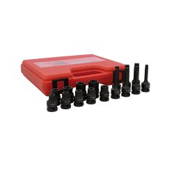 JUEGO DE DADOS DE IMPACTO URREA 74ET17 CON 16 PIEZAS HEMBRA Y PUNTA TORX CON CUADRO DE 1/2''