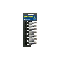 JUEGO DE DADOS SURTEK F58H01 CON 7 PIEZAS PUNTA HEXAGONAL EN PULGADAS CUADRO DE 1/2''