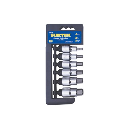 JUEGO DE DADOS SURTEK F58H01M CON 6 PIEZAS PUNTA HEXAGONAL MÉTRICOS CUADRO DE 1/2''