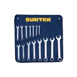 JUEGO DE LLAVES COMBINADAS SURTEK COM16M CON 15 PIEZAS SATINADAS MÉTRICAS