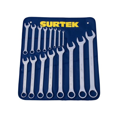 JUEGO DE LLAVES COMBINADAS SURTEK COM17 CON 16 PIEZAS SATINADAS 12 PUNTAS EN PULGADAS