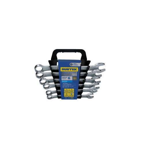 JUEGO DE LLAVES COMBINADAS SURTEK F04M CON 6 PIEZAS SATINADAS 12 PUNTAS MÉTRICAS EN RACK