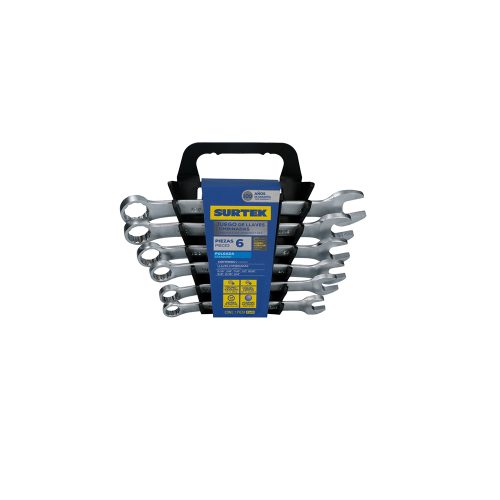 JUEGO DE LLAVES COMBINADAS SURTEK F04S CON 6 PIEZAS SATINADAS 12 PUNTAS PULGADAS EN RACK