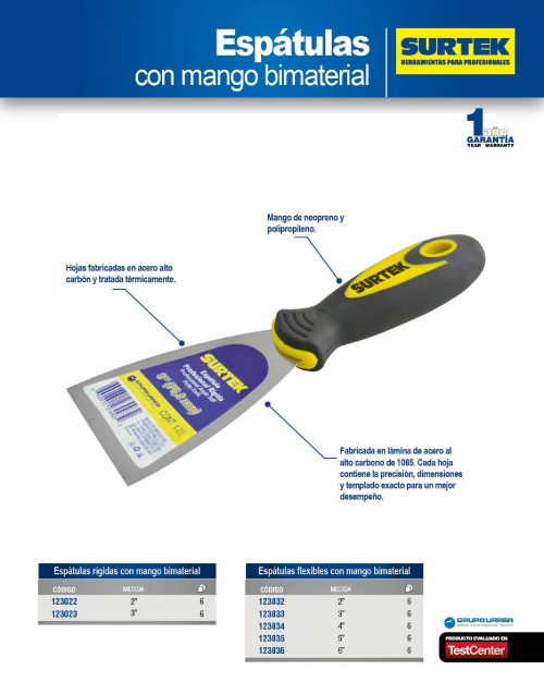 ESPATULA FLEXIBLE SURTEK 123034 ACERO ALTO CARBÓN CON MANGO BIMATERIAL 4'' - Image 2