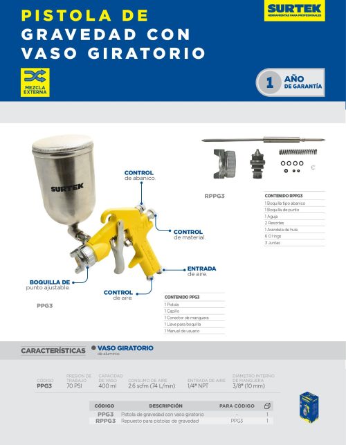 PISTOLA DE GRAVEDAD PARA PINTAR SURTEK PPG3 CON VASO GIRATORIO 400 MILILITROS - Image 2