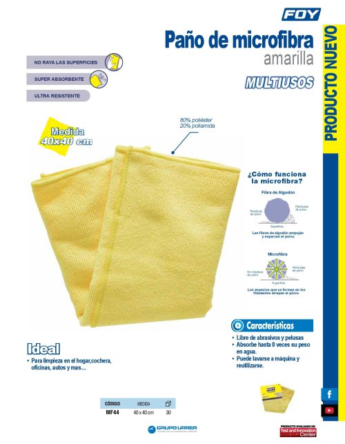 PAÑO MICROFIBRA FOY MF44 AMARILLO 40 X 40 CENTIMETROS - Image 2