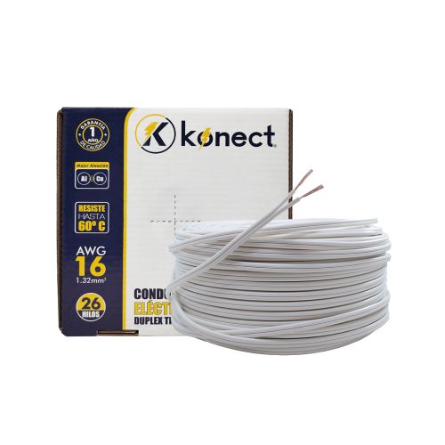 CABLE ELECTRICO CCA DUPLEX TIPO POT KONECT #16X100 METROS BLANCO