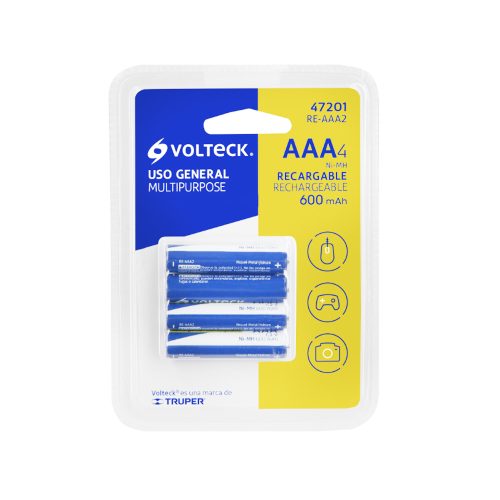 PILA AAA RECARGABLE VOLTECK RE-AAA2 CON 4 PIEZAS DE USO GENERAL