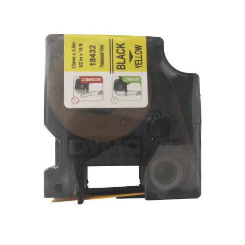 CINTA PLASTICA DYMO 18432 NEGRO AMARILLO VINYL 12 MILIMETROS X 5.5 METROS