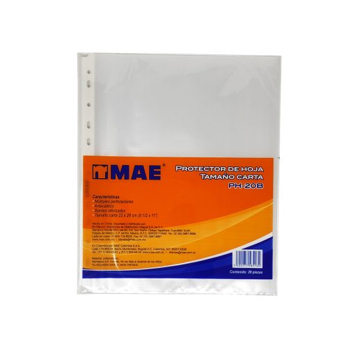 PROTECTOR DE HOJA MAE PH-20B PAQUETE CON 20 PIEZAS TAMAÑO CARTA