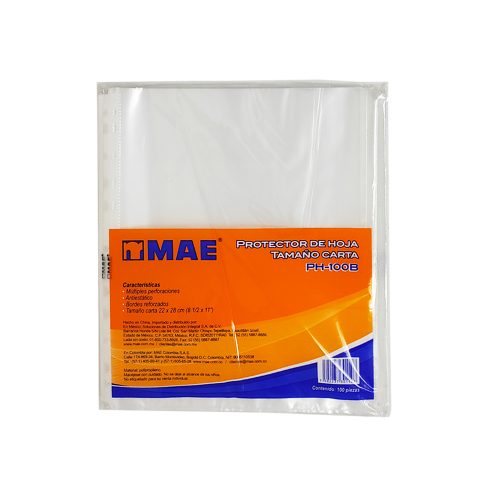 PROTECTOR DE HOJA MAE PH-100 PAQUETE CON 100 PIEZAS TAMAÑO CARTA