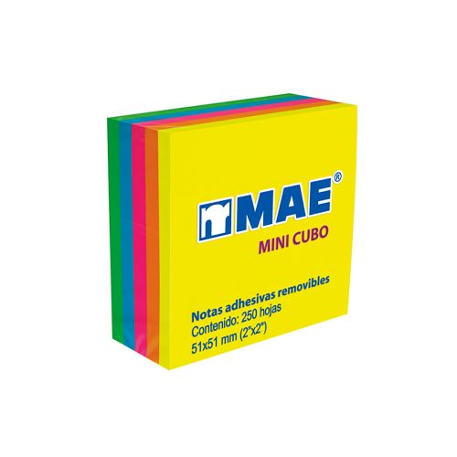 MINI CUBO DE NOTAS ADHESIVAS MAE 21203 NEON SURTIDO 250 HOJAS DE 2'' X 2''