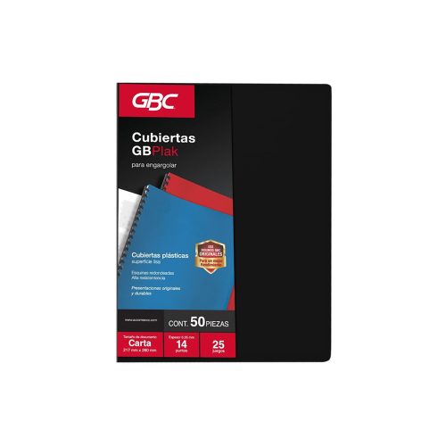 CUBIERTA PARA ENGARGOLAR GBC P3549 PAQUETE CON 50 PIEZAS TAMAÑO OFICIO NEGRO
