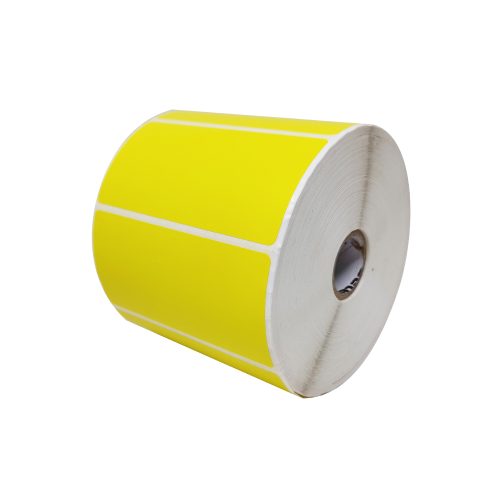ETIQUETA DE TRANSFERENCIA TERMICA 102X76 MILIMETROS AMARILLO CON PLECA CENTRO DE 1” 1500 PIEZAS