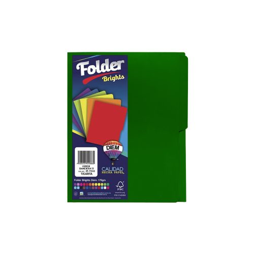 FOLDER TAMAÑO CARTA DIEM BRIGHTS VERDE BANDERA 13 PAQUETE CON 25 PIEZAS