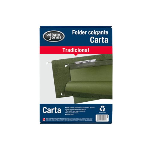 FOLDER TAMAÑO CARTA COLGANTE ACCO WILSON JONES P3636 VERDE MILITAR PAQUETE CON 25 PIEZAS