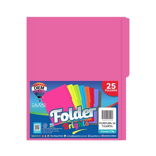 FOLDER TAMAÑO CARTA DIEM BRIGHTS PURPURA 01A PAQUETE CON 25 PIEZAS